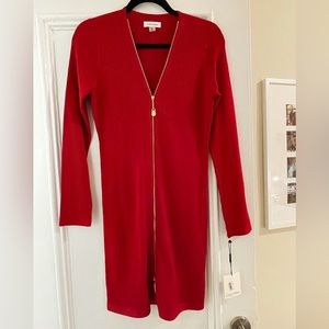 Calvin Klein red zip front sweater dress NWT